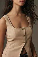 By Anthropologie Linen Longline Cut-Away Vest