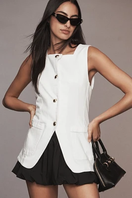 Maeve Square-Neck Cutaway Denim Vest