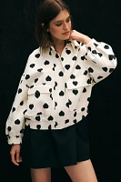 Tara Jarmon Heart-Print Linen Bomber Jacket