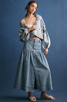 Pilcro Collarless Embroidered Denim Swing Jacket