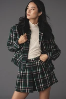 Maeve Plaid Crop Faux-Fur Collar Coat