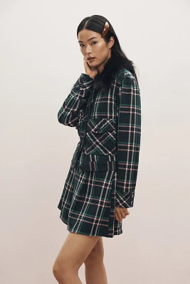 Maeve Plaid Crop Faux-Fur Collar Coat