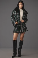 Maeve Plaid Crop Faux-Fur Collar Coat