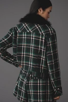 Maeve Plaid Crop Faux-Fur Collar Coat