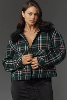 Maeve Plaid Crop Faux-Fur Collar Coat