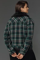 Maeve Plaid Crop Faux-Fur Collar Coat