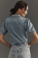 Maeve Cropped Puff-Sleeve Denim Jacket