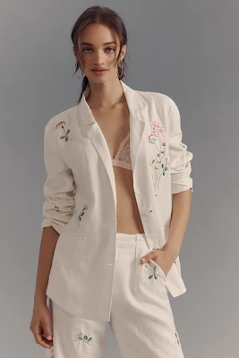 By Anthropologie Embroidered Linen Blazer