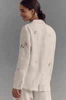 By Anthropologie Embroidered Linen Blazer