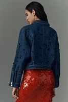 Pilcro Dolman-Sleeve Beaded & Sequin Denim Jacket