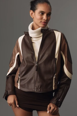 By Anthropologie Faux-Leather Colorblock Race Jacket