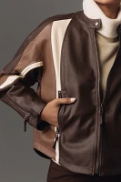 By Anthropologie Faux-Leather Colorblock Race Jacket