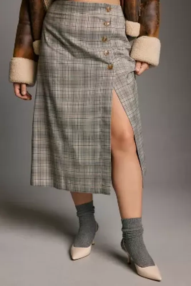 Porridge Button-Side Midi Skirt