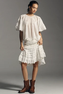 Anna Sui Embroidered Ruffle Skirt