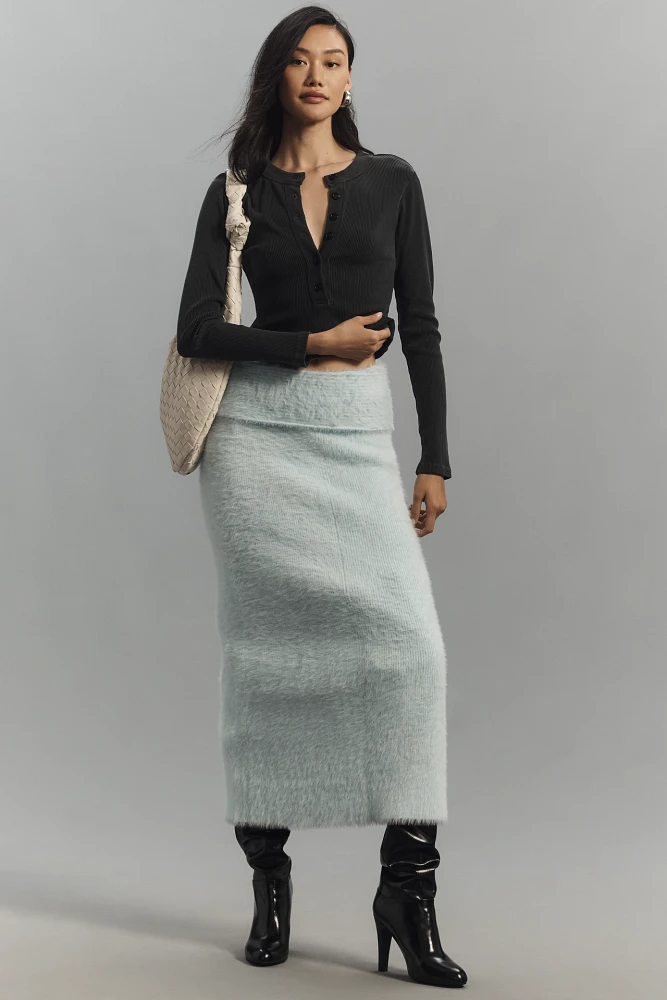 Maeve Foldover-Waist Sweater Column Midi Skirt