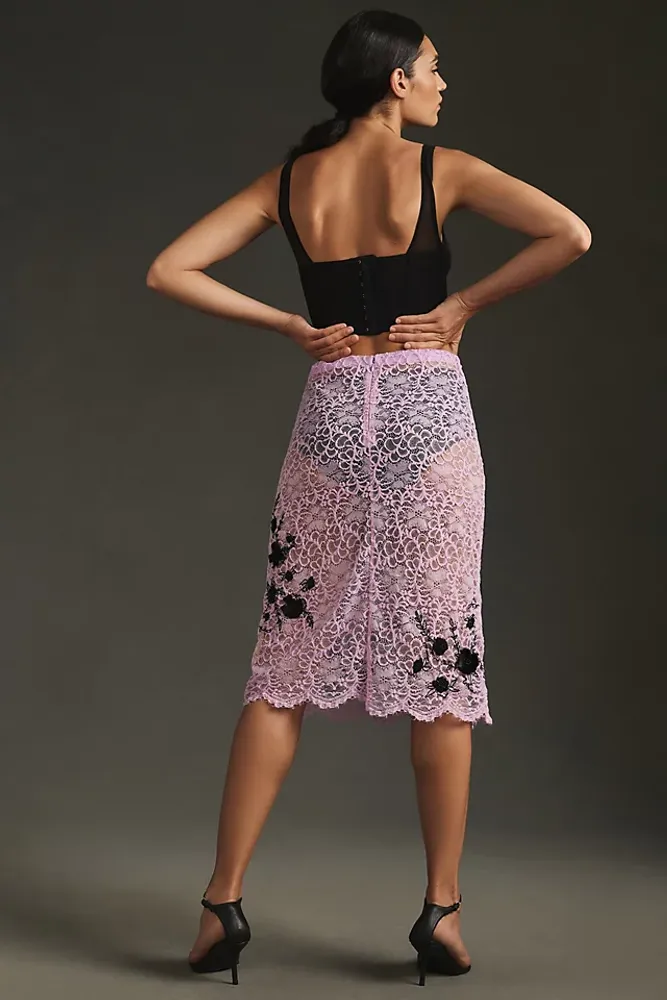 By Anthropologie Appliqué Lace Skirt