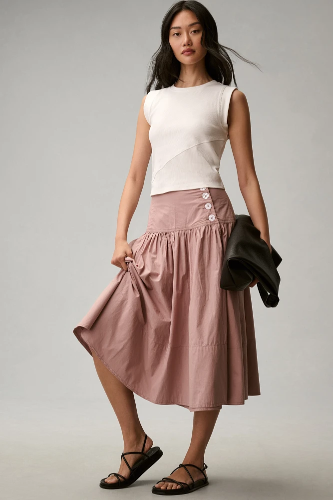 Maeve Drop-Waist Wrap Midi Skirt