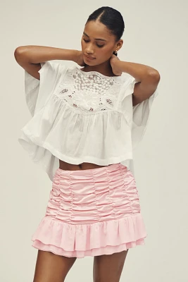 Maeve Satin Chiffon Ruched Mini Skirt