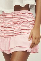 Maeve Satin Chiffon Ruched Mini Skirt