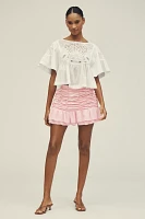 Maeve Satin Chiffon Ruched Mini Skirt