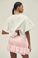 Maeve Satin Chiffon Ruched Mini Skirt