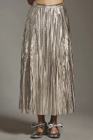 By Anthropologie Metallic Pleated Midi Skirt