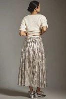 By Anthropologie Metallic Pleated Midi Skirt