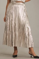 By Anthropologie Metallic Pleated Midi Skirt