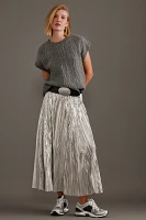 By Anthropologie Metallic Pleated Midi Skirt