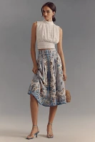 Ranna Gill Linen Blend Belted Seashell Midi Skirt