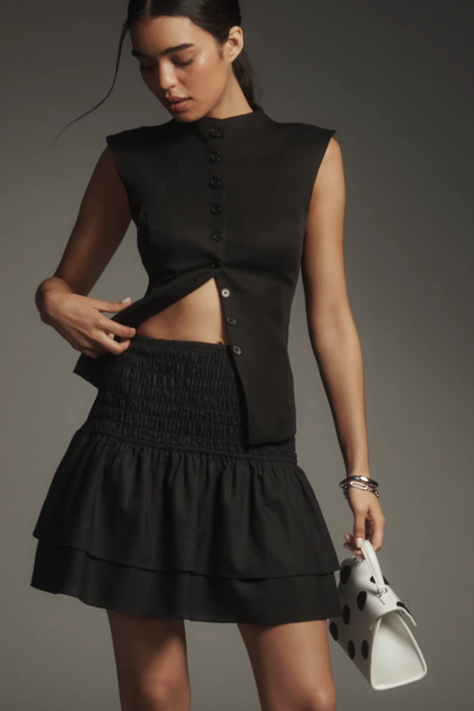 Glamorous Linen Blend Smocked Mini Skirt