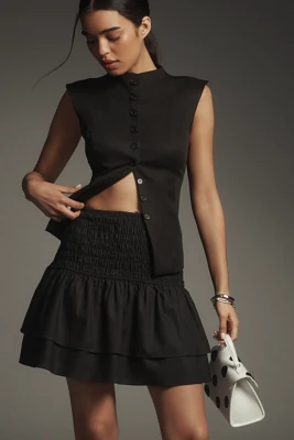 Glamorous Linen Blend Smocked Mini Skirt
