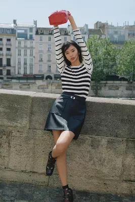 Maeve Faux Leather A-Line Mini Skirt