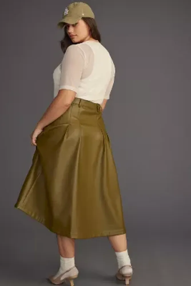 By Anthropologie Faux Leather Trouser Midi Skirt