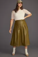 By Anthropologie Faux Leather Trouser Midi Skirt