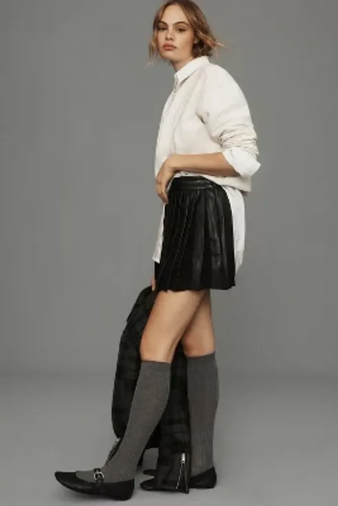 Maeve Faux Leather Pleated Mini Skirt