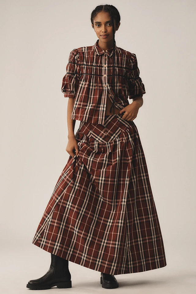 anthropologie brown gingham dress Opal Gingham Maxi Dress in Brown