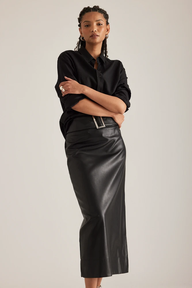 By Anthropologie Belted Faux-Leather Skirt