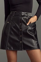 Maeve Faux-Leather Button-Front Belted Mini Skirt