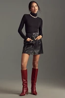 Maeve Faux-Leather Button-Front Belted Mini Skirt