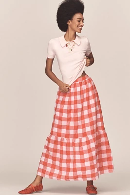English Factory Gingham Tiered Midi Skirt