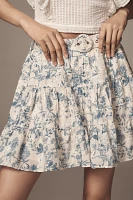 English Factory Belted Floral Tiered Mini Skirt
