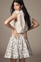 English Factory Belted Floral Tiered Mini Skirt