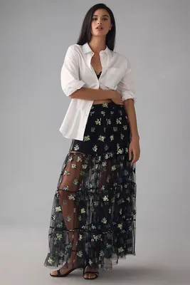 Maeve Sheer Embroidered Maxi Skirt