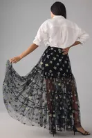 Maeve Sheer Embroidered Maxi Skirt
