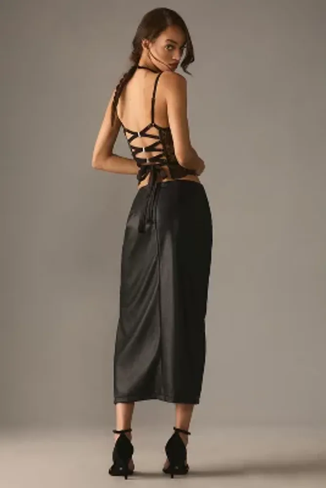 The Maya Ruched Side-Slit Skirt: Faux Leather Edition