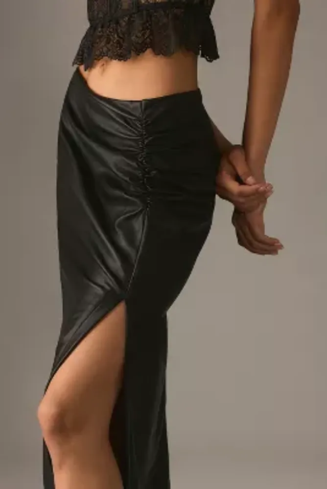 The Maya Ruched Side-Slit Skirt: Faux Leather Edition