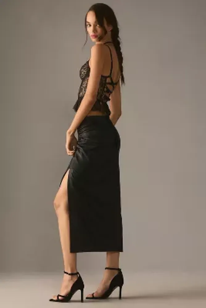 The Maya Ruched Side-Slit Skirt: Faux Leather Edition