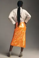 By Anthropologie Neon Paillette Midi Skirt
