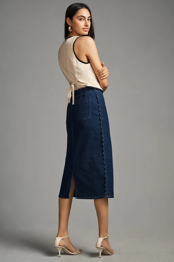 Maeve Slim Scalloped Denim Skirt